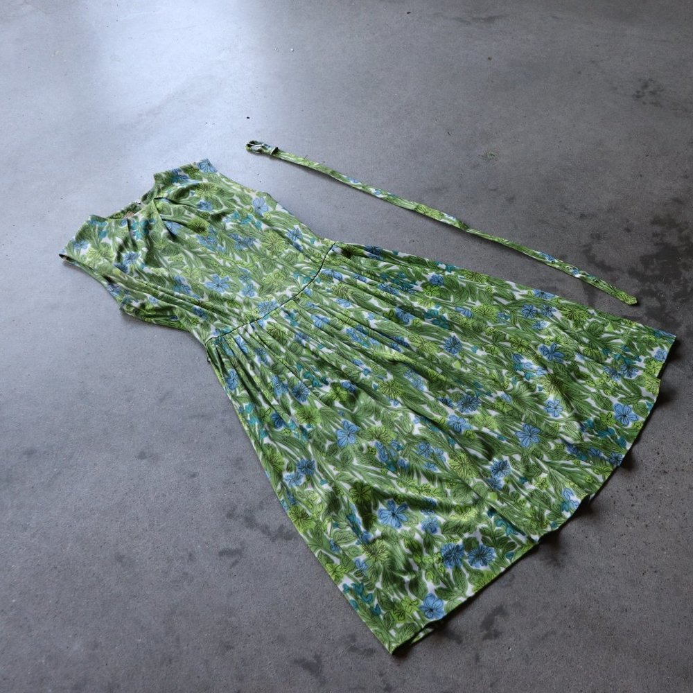 1960s Vintage Fit Flare Grn Summer Dress - Picture 9 of 9